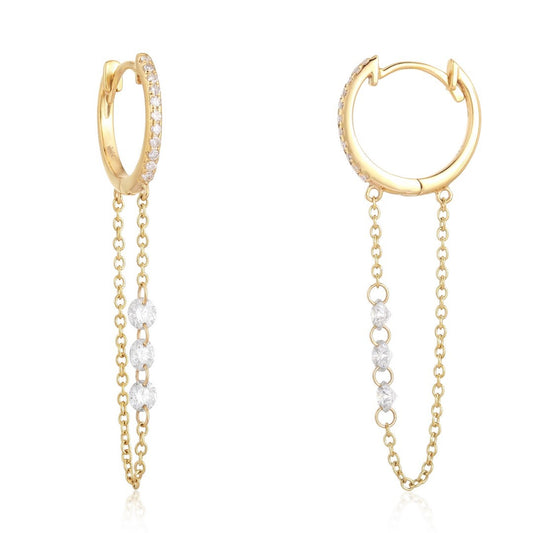 Linked Chain Diamond Huggie Earrings in 14K Yellow Gold
