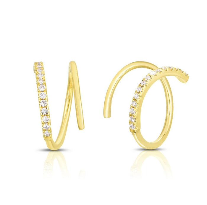 Open Spiral Diamond Hoop Earrings in 14K Gold