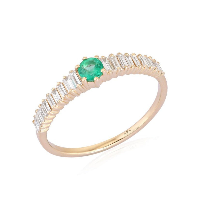 Gemstone Baguette Emerald Solitaire Ring in 14K Yellow Gold