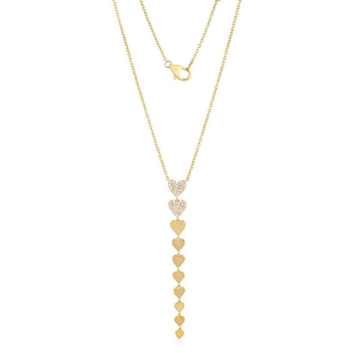 Diamond Pave Polished Heart Drop Necklace in 14K Yellow Gold