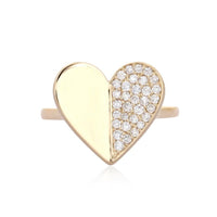 Half Pave Diamond Heart Ring in 14K Yellow Gold