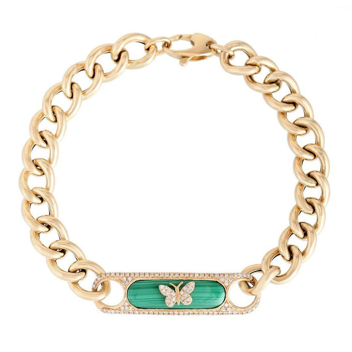 Malachite Butterfly Curb Chain Bracelet in 14K Yellow Gold