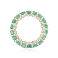 Emerald Diamond Scalloped Circle Ring in 14K Yellow Gold