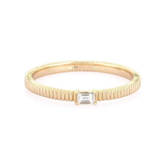 Minimalist Baguette Yellow Gold 14K Textured Diamond Ring