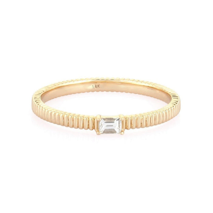 Minimalist Baguette Yellow Gold 14K Textured Diamond Ring