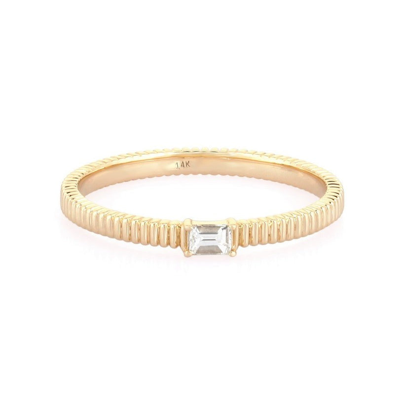 Minimalist Baguette Yellow Gold 14K Textured Diamond Ring