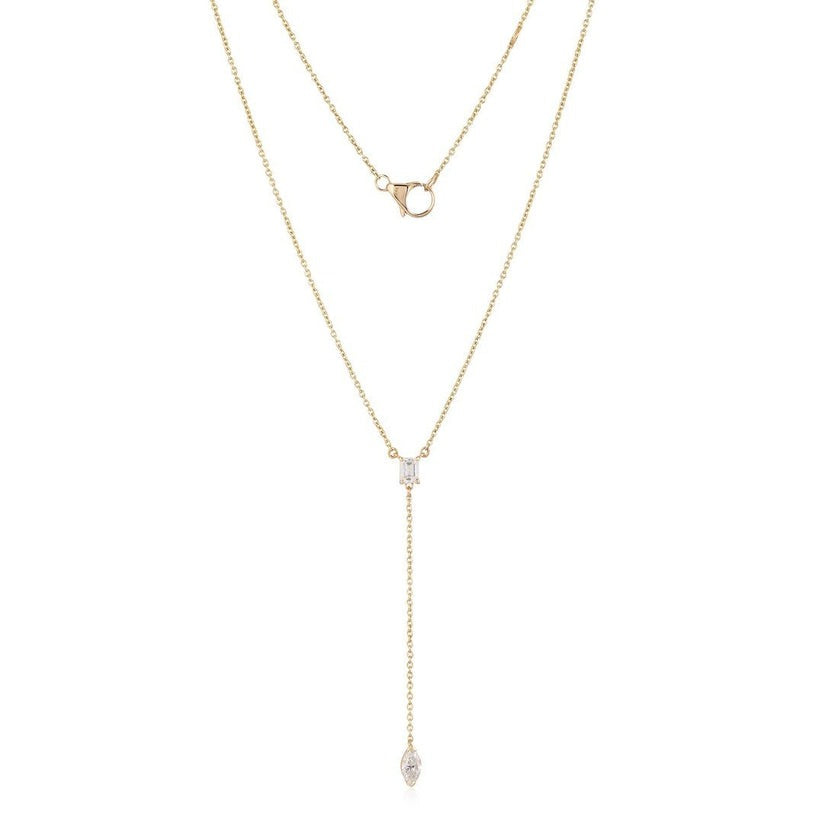 Baguette Square Diamond Lariat Necklace in 14K Yellow Gold