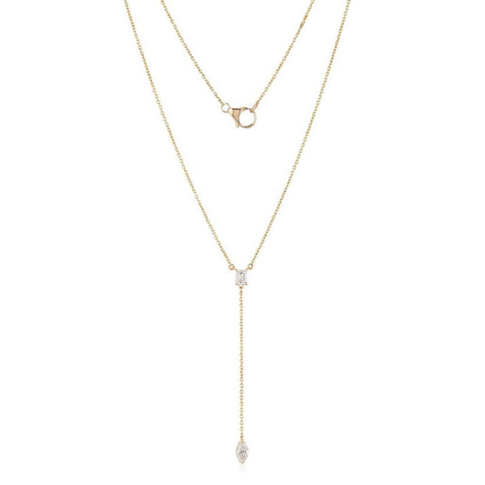 Baguette Square Diamond Lariat Necklace in 14K Yellow Gold