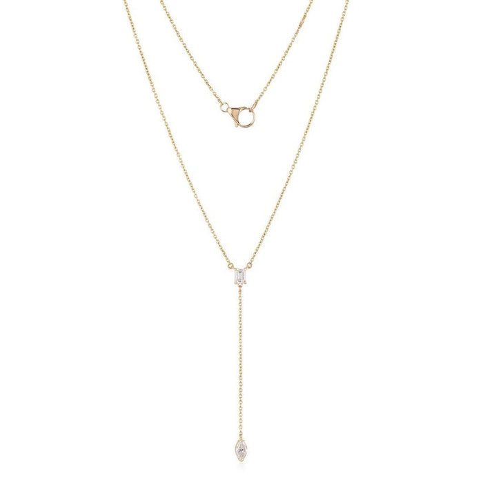 Baguette Square Diamond Lariat Necklace in 14K Yellow Gold