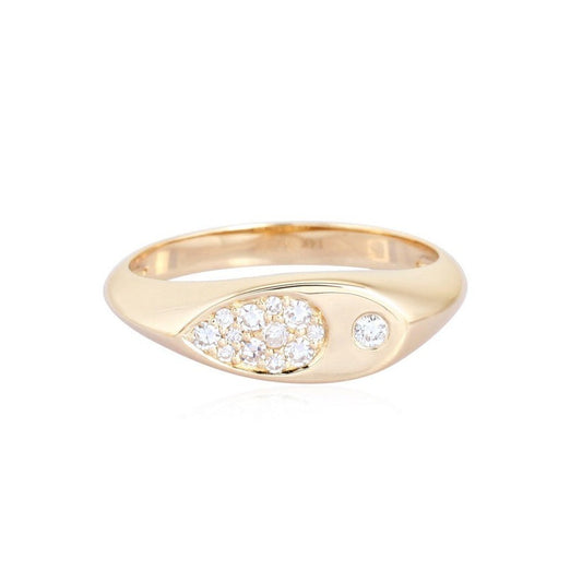 Diamond Evil Eye Inspired Signet Ring in 14K Yellow Gold