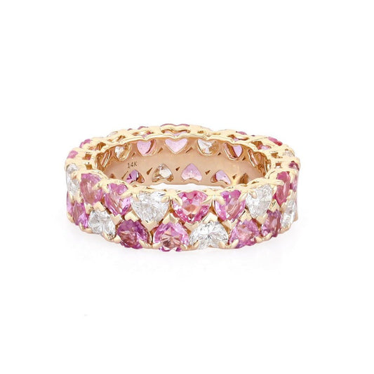Diamond Pink Sapphire Eternity Ring in 14K Yellow Gold