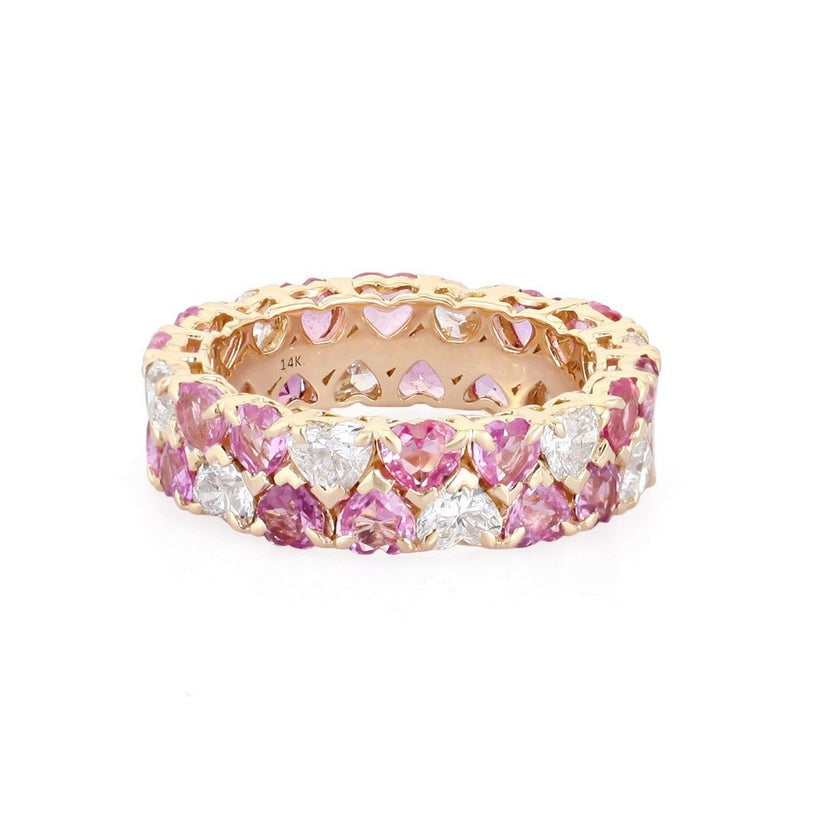 Diamond Pink Sapphire Eternity Ring in 14K Yellow Gold