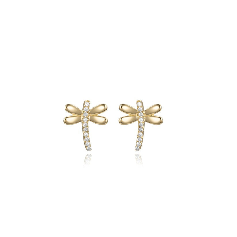 Dragonfly Diamond Stud Earrings in 14K Gold