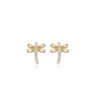 Dragonfly Diamond Stud Earrings in 14K Gold