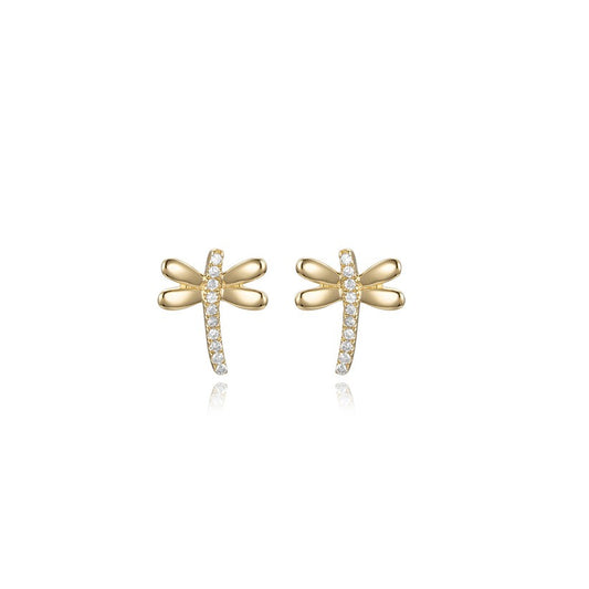 Dragonfly Diamond Stud Earrings in 14K Gold