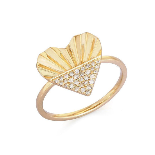 Golden Sunrise 14K Pave Diamond Heart Ring