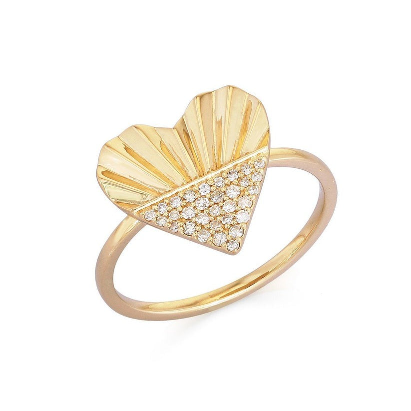 Golden Sunrise 14K Pave Diamond Heart Ring