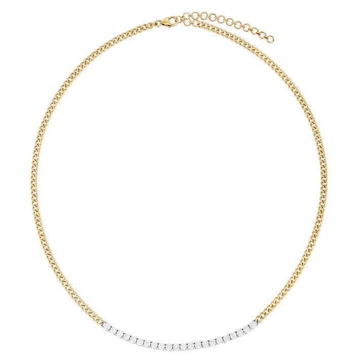 Cuban Diamond Bar Chain Necklace in 14K Yellow Gold