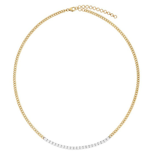 Cuban Diamond Bar Chain Necklace in 14K Yellow Gold