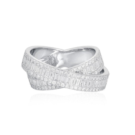 Statement Crossover Band Diamond Layered Ring in 14K White Gold