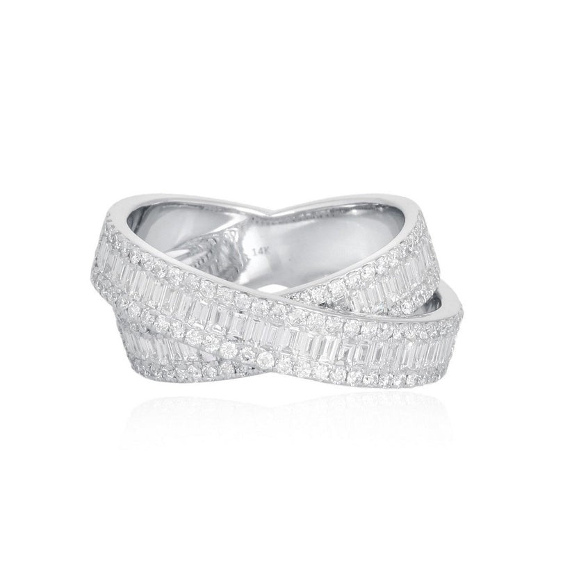 Statement Crossover Band Diamond Layered Ring in 14K White Gold