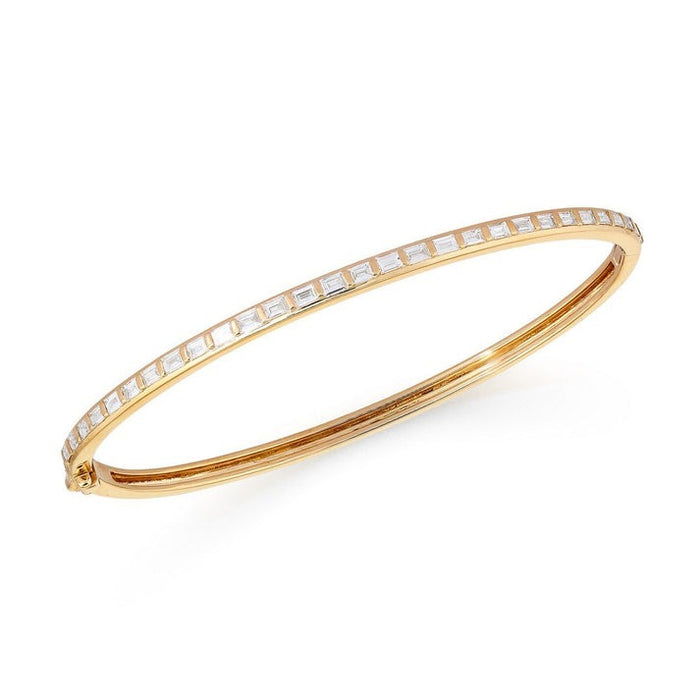 Square Cut Diamond Channel Bangle Bracelet in 14K Yellow Gold