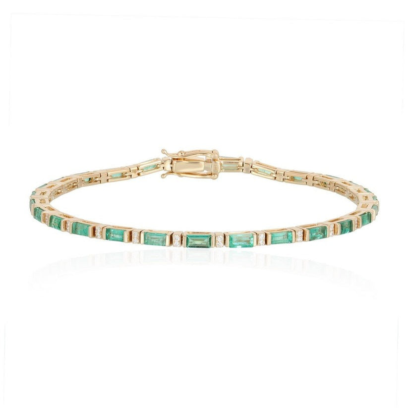 Green Gemstones Diamond Tennis Bracelet in 14K Yellow Gold