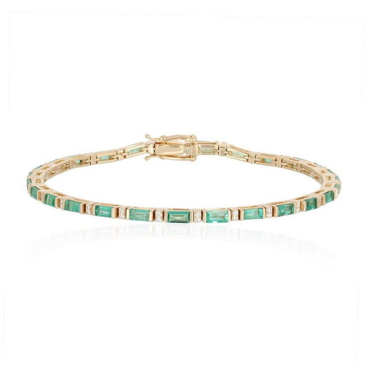 Green Gemstones Diamond Tennis Bracelet in 14K Yellow Gold