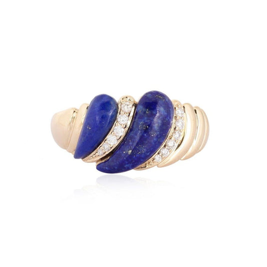 Statement Ring Lapis Diamond Ring in 14K Yellow Gold