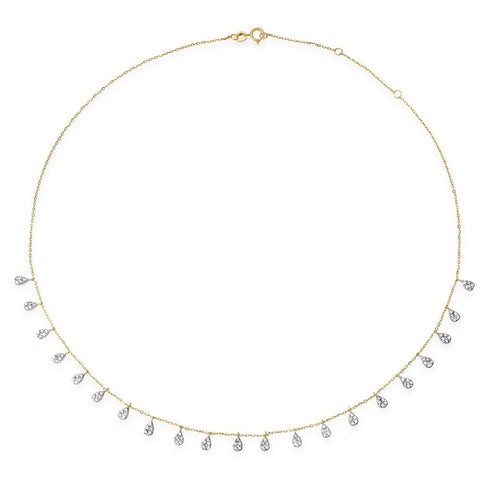 Dangling Teardrop Diamond Chain Necklace in 14K Yellow Gold