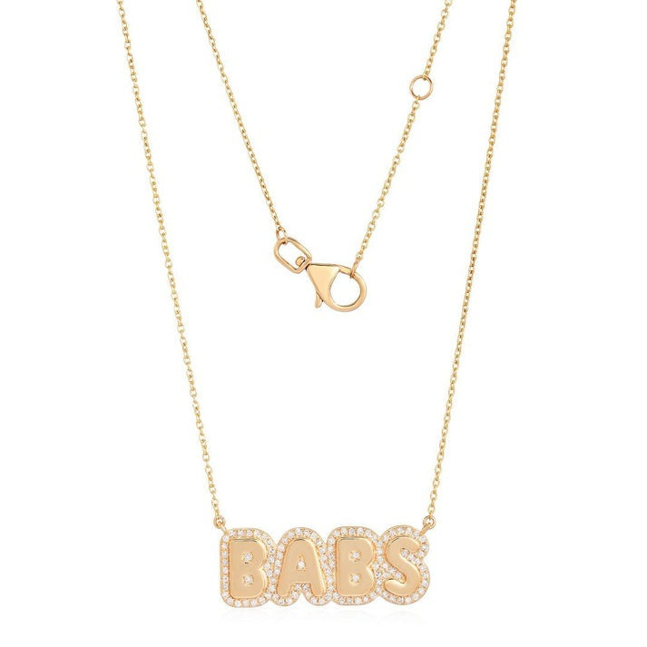Diamond Outline 'Babs' Nameplate Necklace in 14K Yellow Gold