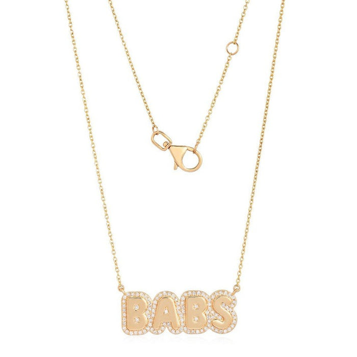 Diamond Outline 'Babs' Nameplate Necklace in 14K Yellow Gold