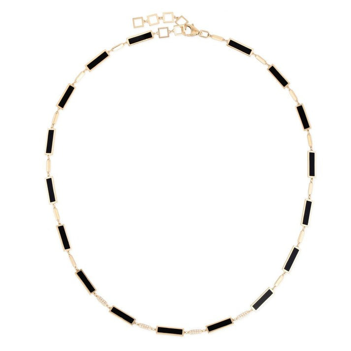 Diamond Black Pearl Link Necklace in 14K Yellow Gold