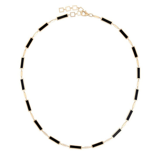 Diamond Black Pearl Link Necklace in 14K Yellow Gold