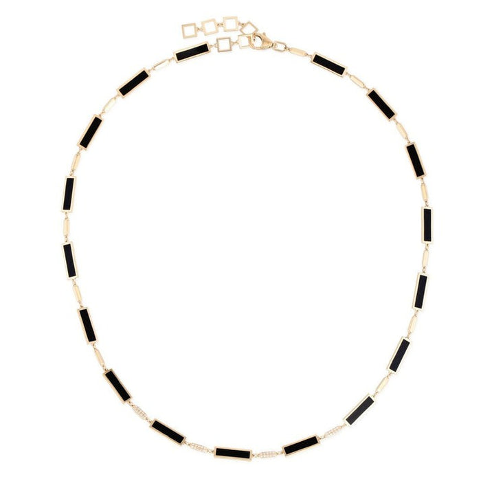Diamond Black Pearl Link Necklace in 14K Yellow Gold