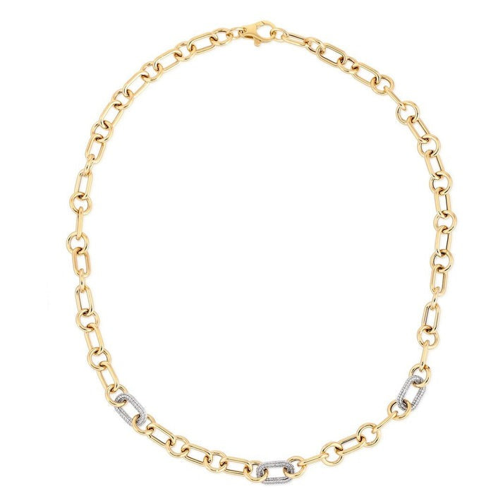 Accented Diamond Link Chain Necklace in 14K Yellow Gold