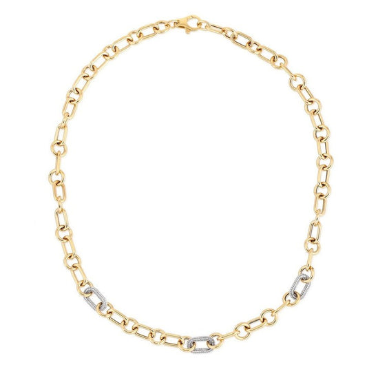 Accented Diamond Link Chain Necklace in 14K Yellow Gold