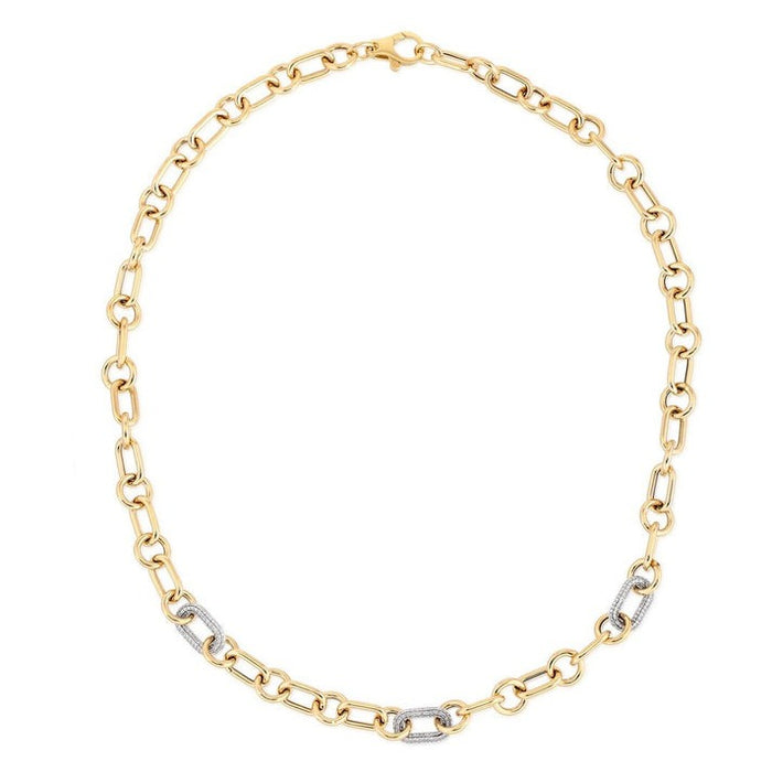 Accented Diamond Link Chain Necklace in 14K Yellow Gold