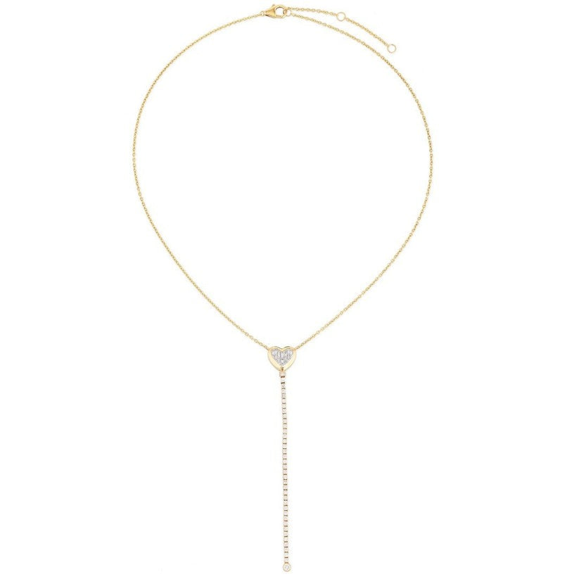 Heart Baguette Diamond Necklace in 14K Yellow Gold