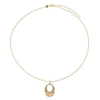 Sunburst Oval Diamond Pendant Necklace in 14K Yellow Gold