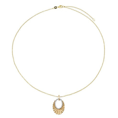 Sunburst Oval Diamond Pendant Necklace in 14K Yellow Gold