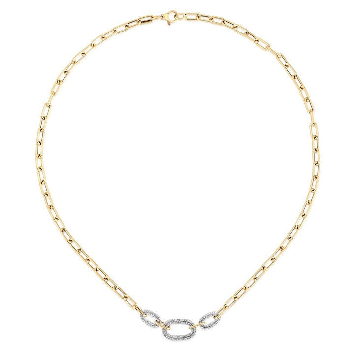 Oval Shape Diamond 14K (or 18k upon request) Yellow Gold Link Necklace