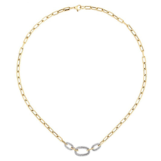 Oval Shape Signature Diamond Link Necklace in 14K Yellow Gold