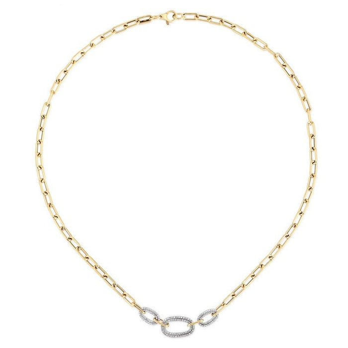 Oval Shape Diamond 14K (or 18k upon request) Yellow Gold Link Necklace