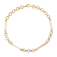Oval Diamond Accents Link Chain Necklace in 14K Yellow Gold