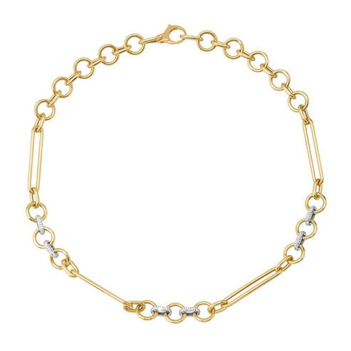 Oval Diamond Accents Link Chain Necklace in 14K Yellow Gold