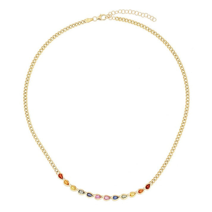 Multi-Sapphire Diamond Link Necklace in 14K Yellow Gold
