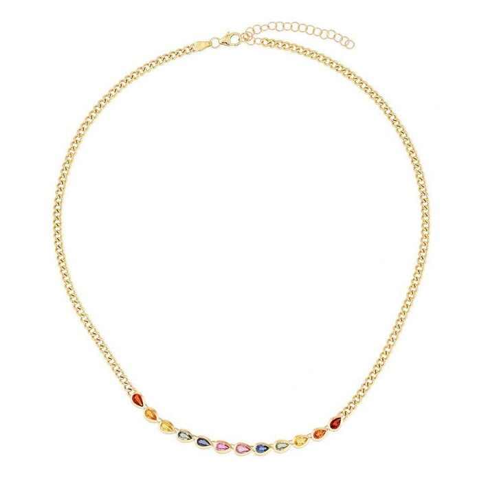 Multi-Sapphire Diamond Link Necklace in 14K Yellow Gold