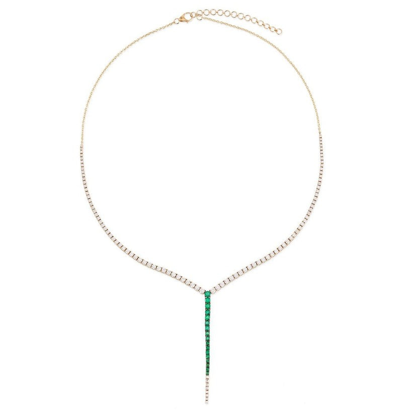 Emerald Black Diamond Lariat Necklace in 14K Gold