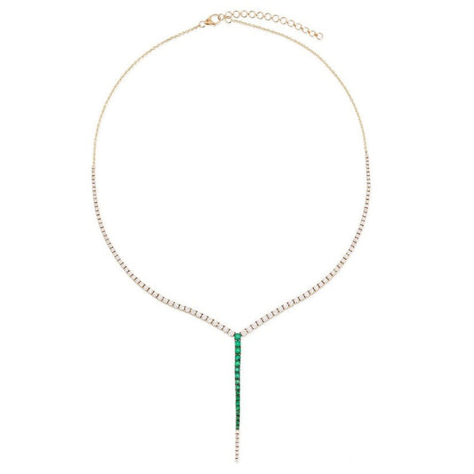 Emerald Black Diamond Lariat Necklace in 14K Gold